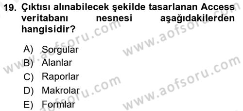 Veritabanı Sistemleri Dersi 2018 - 2019 Yılı (Vize) Ara Sınav Soruları 19. Soru