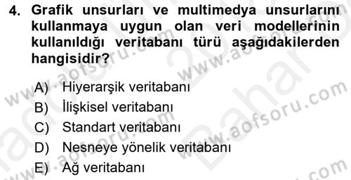 Veritabanı Sistemleri Dersi 2018 - 2019 Yılı (Vize) Ara Sınav Soruları 4. Soru