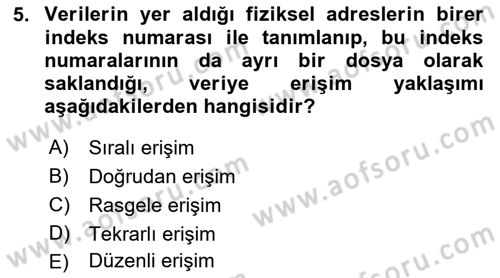 Veritabanı Sistemleri Dersi 2018 - 2019 Yılı (Vize) Ara Sınav Soruları 5. Soru