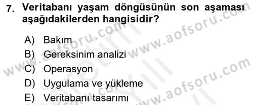 Veritabanı Sistemleri Dersi 2018 - 2019 Yılı (Vize) Ara Sınav Soruları 7. Soru