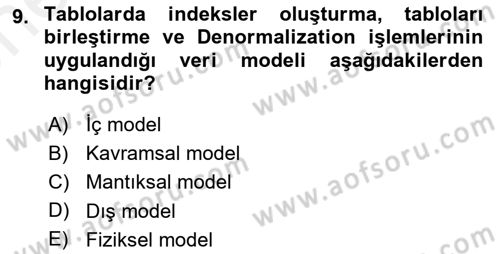 Veritabanı Sistemleri Dersi 2018 - 2019 Yılı (Vize) Ara Sınav Soruları 9. Soru