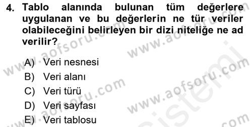 Veritabanı Sistemleri Dersi 2018 - 2019 Yılı (Final) Dönem Sonu Sınav Soruları 4. Soru