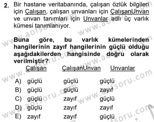 Veritabanı Sistemleri Dersi 2018 - 2019 Yılı Yaz Okulu Sınav Soruları 2. Soru