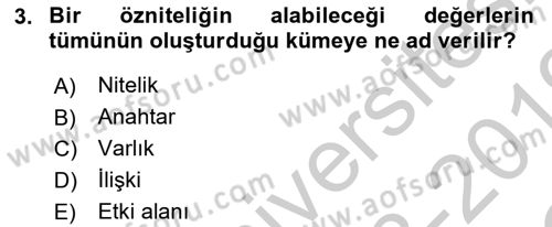 Veritabanı Sistemleri Dersi 2018 - 2019 Yılı Yaz Okulu Sınav Soruları 3. Soru