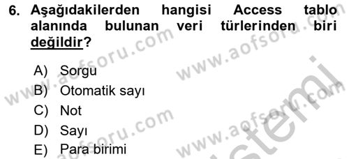 Veritabanı Sistemleri Dersi 2018 - 2019 Yılı Yaz Okulu Sınav Soruları 6. Soru
