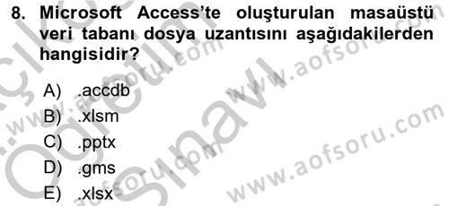 Veritabanı Sistemleri Dersi 2018 - 2019 Yılı Yaz Okulu Sınav Soruları 8. Soru