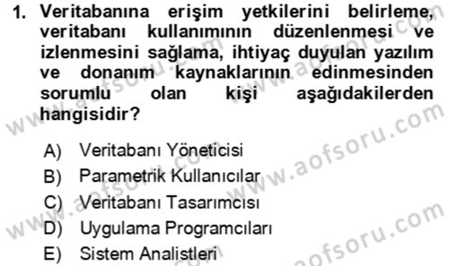 Veritabanı Sistemleri Dersi 2020 - 2021 Yılı Yaz Okulu Sınav Soruları 1. Soru