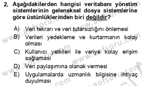Veritabanı Sistemleri Dersi 2020 - 2021 Yılı Yaz Okulu Sınav Soruları 2. Soru