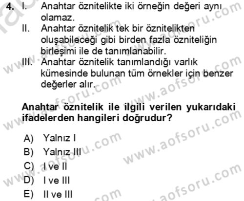 Veritabanı Sistemleri Dersi 2020 - 2021 Yılı Yaz Okulu Sınav Soruları 4. Soru