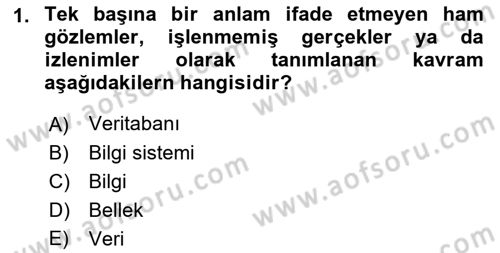 Veritabanı Sistemleri Dersi 2021 - 2022 Yılı (Vize) Ara Sınav Soruları 1. Soru