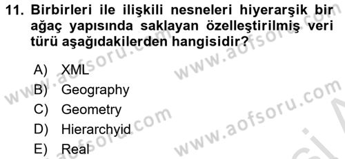Veritabanı Sistemleri Dersi 2021 - 2022 Yılı (Vize) Ara Sınav Soruları 11. Soru