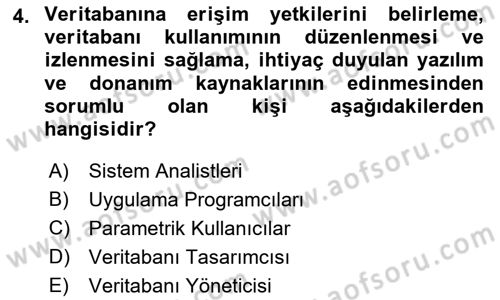 Veritabanı Sistemleri Dersi 2021 - 2022 Yılı (Vize) Ara Sınav Soruları 4. Soru