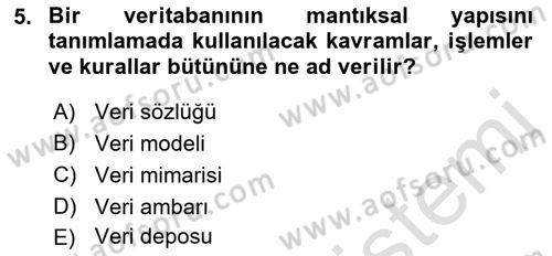 Veritabanı Sistemleri Dersi 2021 - 2022 Yılı (Vize) Ara Sınav Soruları 5. Soru