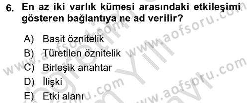 Veritabanı Sistemleri Dersi 2021 - 2022 Yılı (Vize) Ara Sınav Soruları 6. Soru