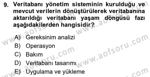 Veritabanı Sistemleri Dersi 2021 - 2022 Yılı (Vize) Ara Sınav Soruları 9. Soru