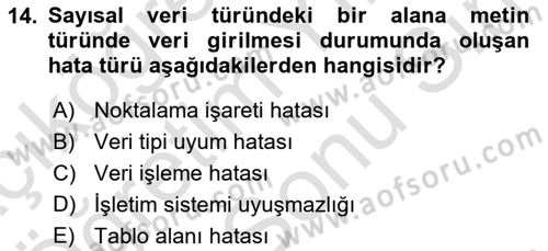 Veritabanı Sistemleri Dersi 2021 - 2022 Yılı (Final) Dönem Sonu Sınav Soruları 14. Soru