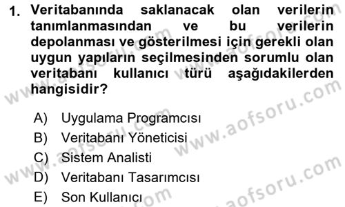 Veritabanı Sistemleri Dersi 2021 - 2022 Yılı Yaz Okulu Sınav Soruları 1. Soru