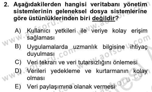 Veritabanı Sistemleri Dersi 2021 - 2022 Yılı Yaz Okulu Sınav Soruları 2. Soru