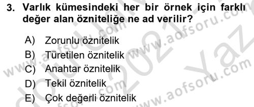 Veritabanı Sistemleri Dersi 2021 - 2022 Yılı Yaz Okulu Sınav Soruları 3. Soru