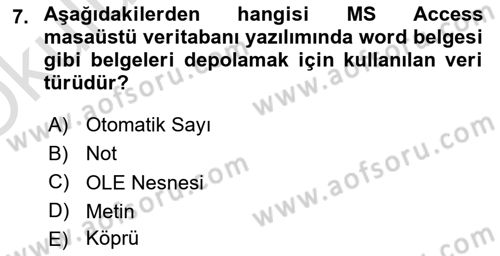 Veritabanı Sistemleri Dersi 2021 - 2022 Yılı Yaz Okulu Sınav Soruları 7. Soru