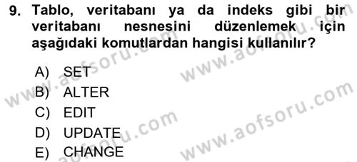 Veritabanı Sistemleri Dersi 2021 - 2022 Yılı Yaz Okulu Sınav Soruları 9. Soru