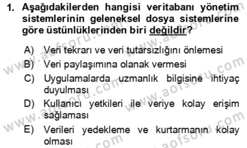 Veritabanı Sistemleri Dersi 2022 - 2023 Yılı Yaz Okulu Sınav Soruları 1. Soru