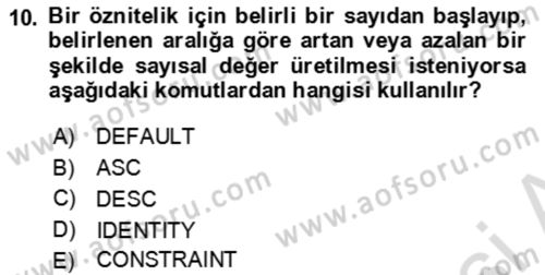 Veritabanı Sistemleri Dersi 2022 - 2023 Yılı Yaz Okulu Sınav Soruları 10. Soru