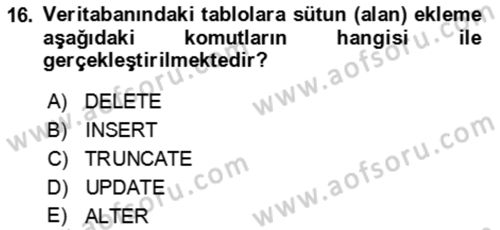 Veritabanı Sistemleri Dersi 2022 - 2023 Yılı Yaz Okulu Sınav Soruları 16. Soru
