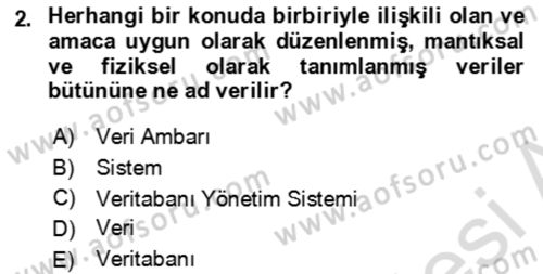 Veritabanı Sistemleri Dersi 2022 - 2023 Yılı Yaz Okulu Sınav Soruları 2. Soru