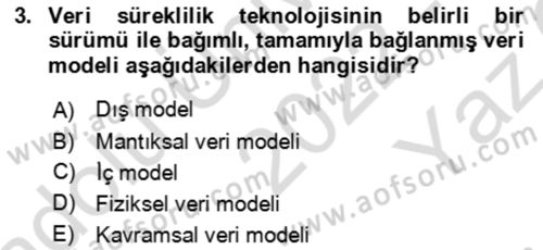 Veritabanı Sistemleri Dersi 2022 - 2023 Yılı Yaz Okulu Sınav Soruları 3. Soru