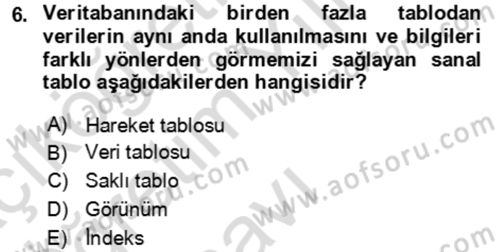 Veritabanı Sistemleri Dersi 2022 - 2023 Yılı Yaz Okulu Sınav Soruları 6. Soru