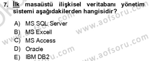 Veritabanı Sistemleri Dersi 2022 - 2023 Yılı Yaz Okulu Sınav Soruları 7. Soru