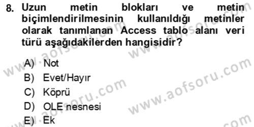 Veritabanı Sistemleri Dersi 2022 - 2023 Yılı Yaz Okulu Sınav Soruları 8. Soru