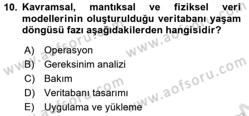 Veritabanı Sistemleri Dersi 2023 - 2024 Yılı (Vize) Ara Sınav Soruları 10. Soru