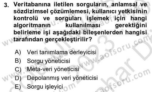 Veritabanı Sistemleri Dersi 2023 - 2024 Yılı (Vize) Ara Sınav Soruları 3. Soru
