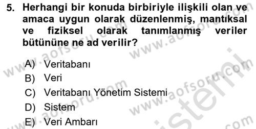 Veritabanı Sistemleri Dersi 2023 - 2024 Yılı (Vize) Ara Sınav Soruları 5. Soru