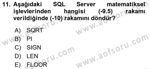 Veritabanı Sistemleri Dersi 2023 - 2024 Yılı (Final) Dönem Sonu Sınav Soruları 11. Soru