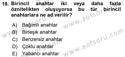 Veritabanı Sistemleri Dersi 2023 - 2024 Yılı (Final) Dönem Sonu Sınav Soruları 19. Soru