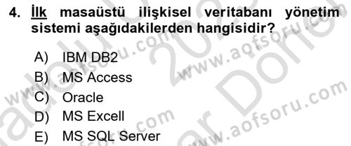 Veritabanı Sistemleri Dersi 2023 - 2024 Yılı (Final) Dönem Sonu Sınav Soruları 4. Soru