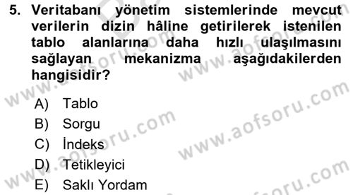 Veritabanı Sistemleri Dersi 2023 - 2024 Yılı (Final) Dönem Sonu Sınav Soruları 5. Soru