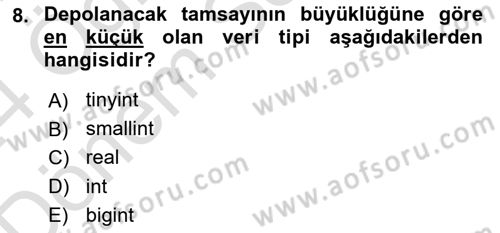 Veritabanı Sistemleri Dersi 2023 - 2024 Yılı (Final) Dönem Sonu Sınav Soruları 8. Soru