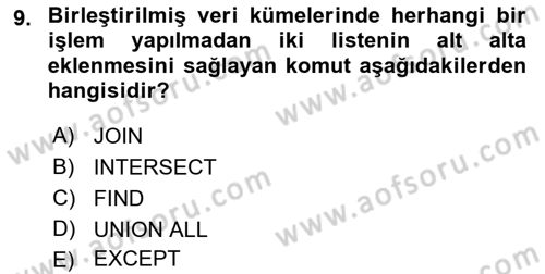 Veritabanı Sistemleri Dersi 2023 - 2024 Yılı (Final) Dönem Sonu Sınav Soruları 9. Soru