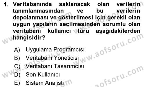 Veritabanı Sistemleri Dersi 2023 - 2024 Yılı Yaz Okulu Sınav Soruları 1. Soru