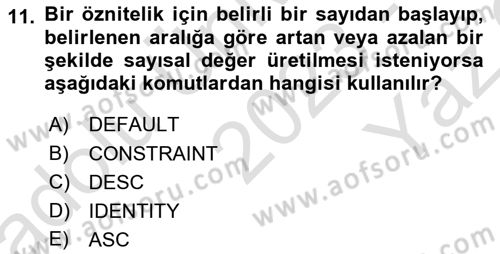 Veritabanı Sistemleri Dersi 2023 - 2024 Yılı Yaz Okulu Sınav Soruları 11. Soru