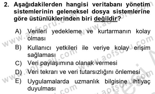 Veritabanı Sistemleri Dersi 2023 - 2024 Yılı Yaz Okulu Sınav Soruları 2. Soru