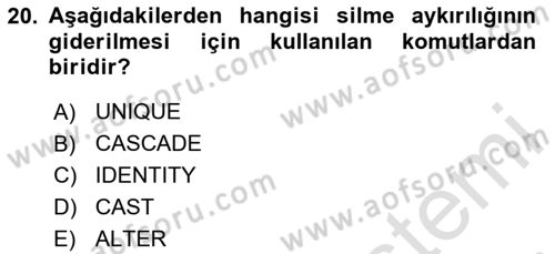 Veritabanı Sistemleri Dersi 2023 - 2024 Yılı Yaz Okulu Sınav Soruları 20. Soru