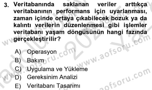 Veritabanı Sistemleri Dersi 2023 - 2024 Yılı Yaz Okulu Sınav Soruları 3. Soru