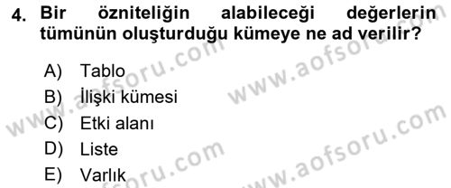 Veritabanı Sistemleri Dersi 2023 - 2024 Yılı Yaz Okulu Sınav Soruları 4. Soru