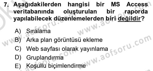 Veritabanı Sistemleri Dersi 2023 - 2024 Yılı Yaz Okulu Sınav Soruları 7. Soru