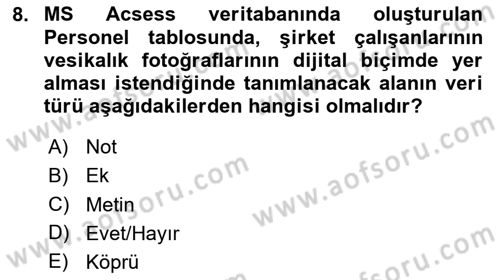Veritabanı Sistemleri Dersi 2023 - 2024 Yılı Yaz Okulu Sınav Soruları 8. Soru